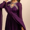 Regal Plum Embroidered Anarkali Suit Set with Flowing Dupatta