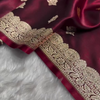 Wine Maroon Banarasi Silk Saree with Gold Zari Buti Motifs & Classic Woven Border