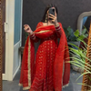 Red Bandhani Print Kurta Set with Dupatta & Straight Pants