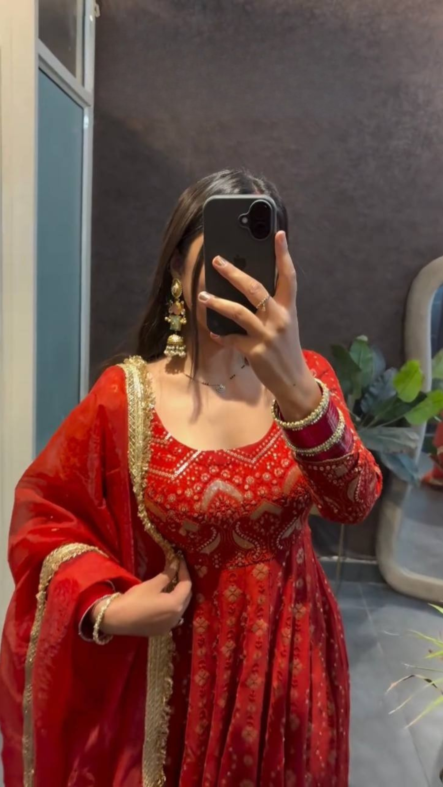 Red Bandhani Print Kurta Set with Dupatta & Straight Pants