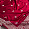 Ruby Red Banarasi Silk Saree with Silver Zari Buttas & Regal Woven Border