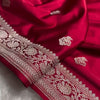 Ruby Red Banarasi Silk Saree with Silver Zari Buttas & Regal Woven Border