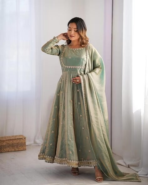 Embroidered Anarkali Suit Set with Dupatta & Bottom – 5 Color Options