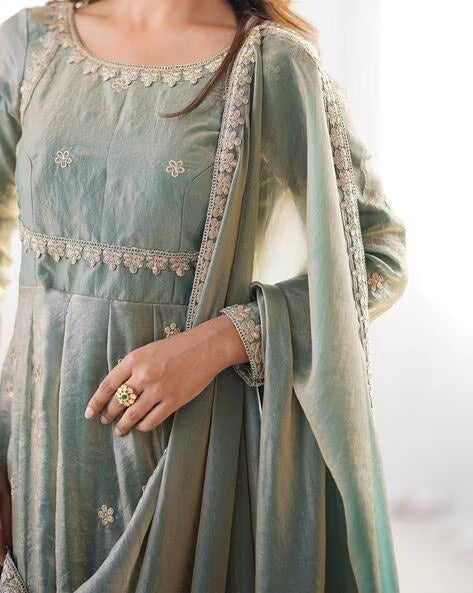 Embroidered Anarkali Suit Set with Dupatta & Bottom – 5 Color Options
