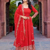 Elegant Georgette Anarkali Suit Set with Heavy Gota Lace Border & Dupatta – 4 Colors