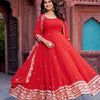 Elegant Georgette Anarkali Suit Set with Heavy Gota Lace Border & Dupatta – 4 Colors