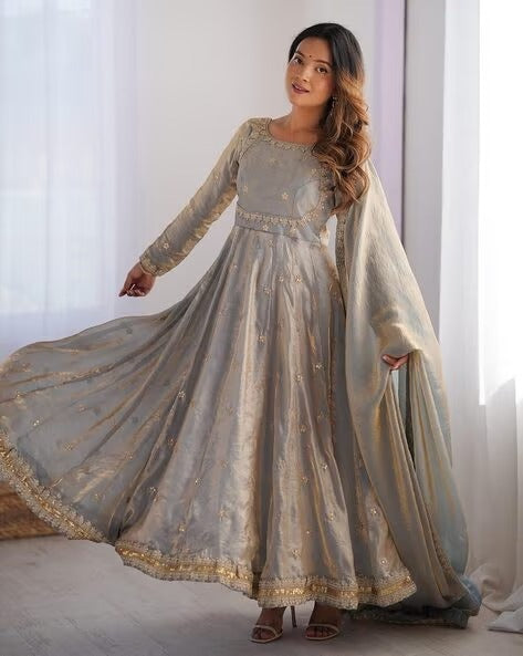 Embroidered Anarkali Suit Set with Dupatta & Bottom – 5 Color Options