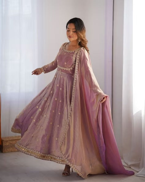 Embroidered Anarkali Suit Set with Dupatta & Bottom – 5 Color Options