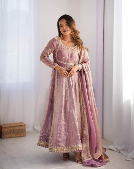 Embroidered Anarkali Suit Set with Dupatta & Bottom – 5 Color Options