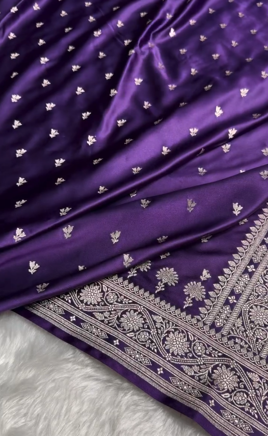 Royal Purple Satin Silk Saree with Elegant Silver Zari Weaving