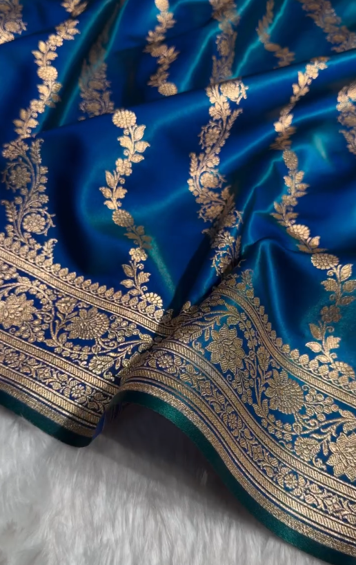 Royal Blue Banarasi Silk Saree with Elegant Golden Zari Floral Weaving