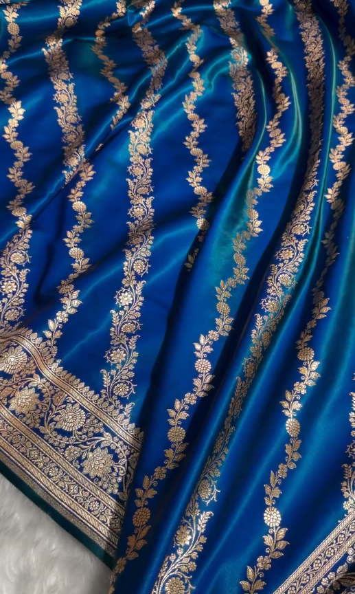 Royal Blue Banarasi Silk Saree with Elegant Golden Zari Floral Weaving