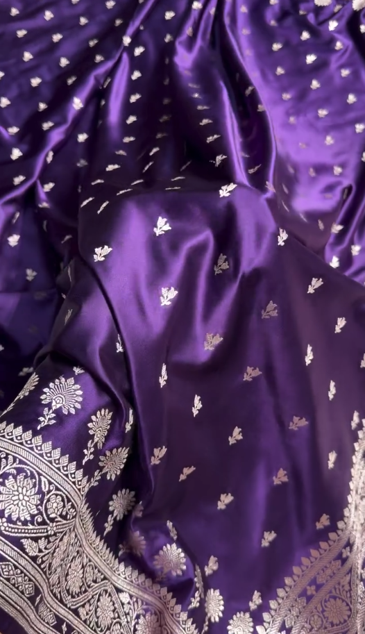 Royal Purple Satin Silk Saree with Elegant Silver Zari Weaving