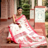 Classic Off-White & Red Handloom Cotton Saree