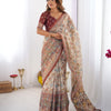 Elegant Cream Beige Linen Saree with Rust Red Heritage Border & Traditional Folk Story Prints | Premium Cultural & Festive Wear