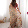 Elegant Cream Beige Linen Saree with Rust Red Heritage Border & Traditional Folk Story Prints | Premium Cultural & Festive Wear