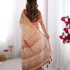 Graceful Ivory Beige Linen Saree with Artistic Rust Border & Heritage Print Detailing | Premium Festive & Elegant Wear