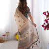 Elegant Sand Beige Linen Saree with Deep Green Border & Traditional Paisley Heritage Prints | Premium Festive & Cultural Wear