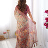 Elegant Cream Beige Linen Saree with Rose Pink Floral Border & Multicolor Botanical Print | Premium Festive & Day Elegance Wear