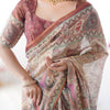 Heritage Beige Linen Saree with Rust Brown Artistic Border & Traditional Figurative Story Prints | Premium Cultural & Festive Wear