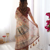 Heritage Beige Linen Saree with Rust Brown Artistic Border & Traditional Figurative Story Prints | Premium Cultural & Festive Wear