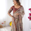 Heritage Beige Linen Saree with Rust Brown Artistic Border & Traditional Figurative Story Prints | Premium Cultural & Festive Wear