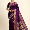 Royal Purple Silk Saree with Luxurious Gold Zari Floral & Peacock Border