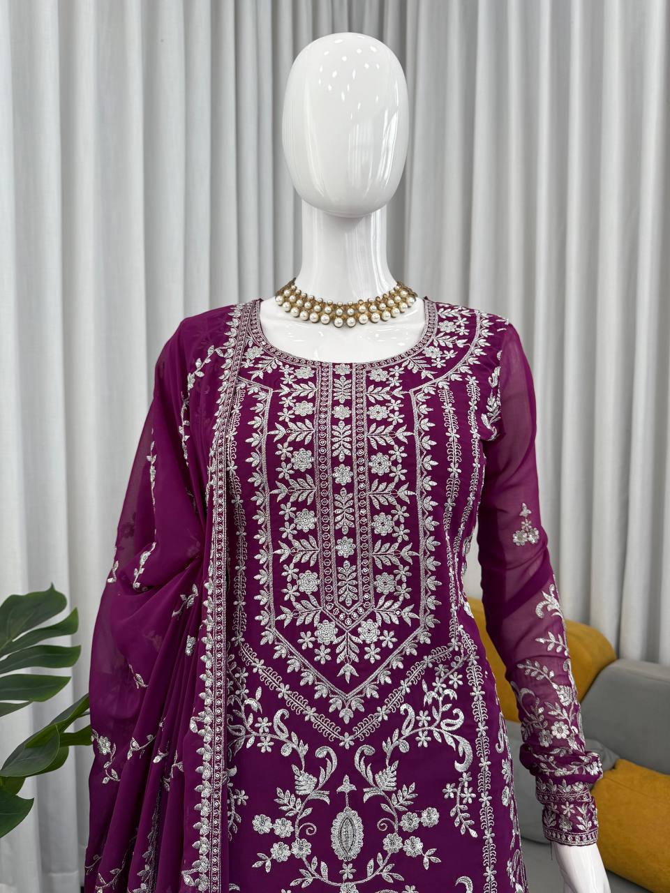 Elegant Embroidered Kurti Sharara Set with Dupatta – Premium Party Wear (Wine & Black Color Options)