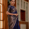 Royal Blue Banarasi Silk Saree with Antique Copper Zari Weaving & Designer Blouse Piece