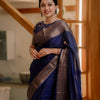 Royal Blue Banarasi Silk Saree with Antique Copper Zari Weaving & Designer Blouse Piece