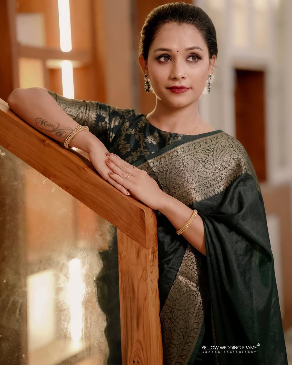 Elegant Forest Green Banarasi Silk Saree with Antique Gold Zari Weaving & Designer Blouse