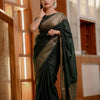 Elegant Forest Green Banarasi Silk Saree with Antique Gold Zari Weaving & Designer Blouse