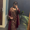 Maroon Velvet Heavy Embroidered Kurta Pant Set with Dupatta – Festive & Party Wear