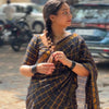 Elegant Black & Gold Checked Saree with Zari Border
