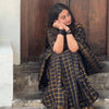 Elegant Black & Gold Checked Saree with Zari Border