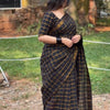 Elegant Black & Gold Checked Saree with Zari Border