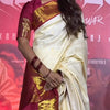 Off-White Kanchipuram Silk Saree with Maroon Border & Zari Work