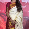 Off-White Kanchipuram Silk Saree with Maroon Border & Zari Work