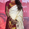 Off-White Kanchipuram Silk Saree with Maroon Border & Zari Work