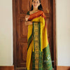 Elegant Mustard Yellow & Forest Green Kanchipuram Silk Saree with Traditional Peacock Zari Border