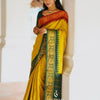 Elegant Mustard Yellow & Forest Green Kanchipuram Silk Saree with Traditional Peacock Zari Border