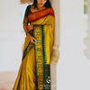 Elegant Mustard Yellow & Forest Green Kanchipuram Silk Saree with Traditional Peacock Zari Border