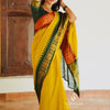 Elegant Mustard Yellow & Forest Green Kanchipuram Silk Saree with Traditional Peacock Zari Border