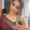Deep Wine Chanderi Saree with Emerald Green Halter Neck Blouse