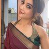 Deep Wine Chanderi Saree with Emerald Green Halter Neck Blouse