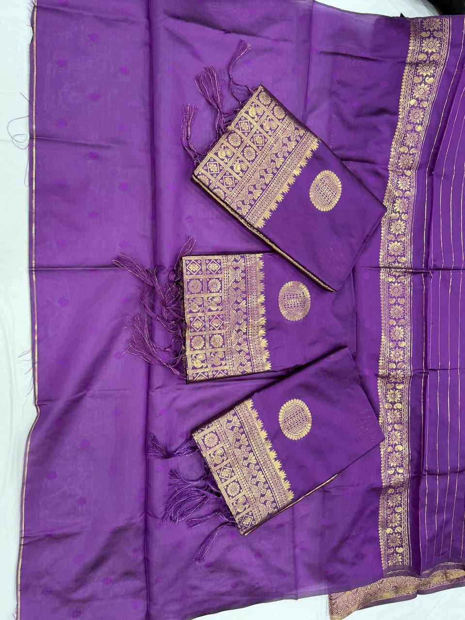 Deep Purple Banarasi Silk Saree with Antique Gold Zari & Intricate Border