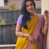 Mustard Yellow & Lavender Contrast Silk Saree with Elegant Zari Border