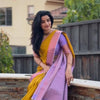 Mustard Yellow & Lavender Contrast Silk Saree with Elegant Zari Border