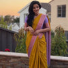 Mustard Yellow & Lavender Contrast Silk Saree with Elegant Zari Border