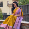 Mustard Yellow & Lavender Contrast Silk Saree with Elegant Zari Border